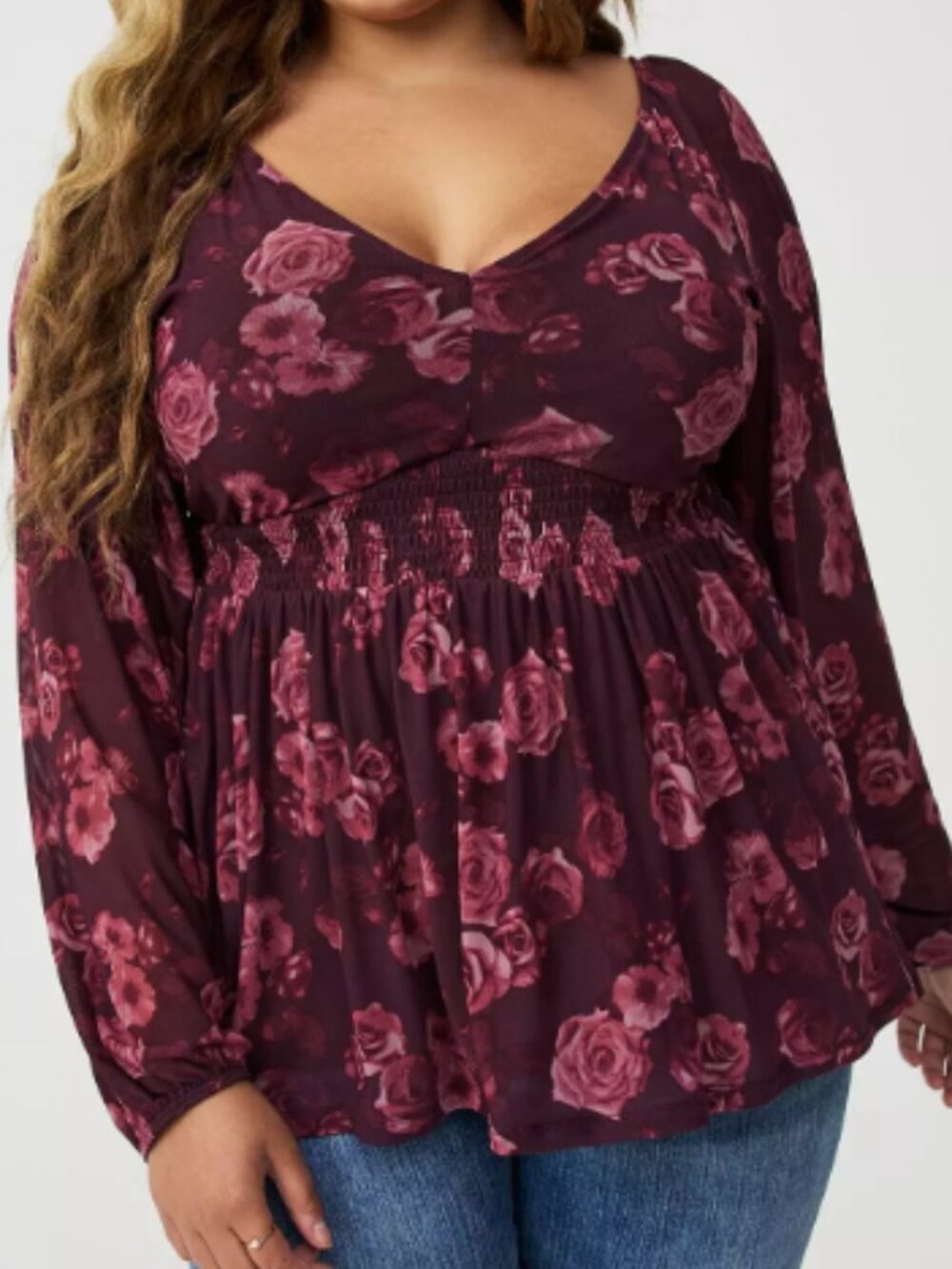 Torrid Blouson Sleeve Mesh Babydoll Top